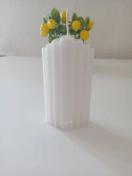 qosrix Beyaz Renk Soya Doğal Vanilya Kokulu Sütun Geometrik Şekil Kule Mum Dekoratif 1 Adet - 2