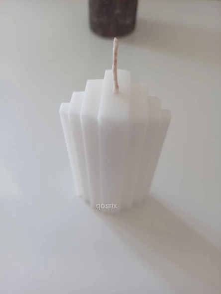 qosrix Beyaz Renk Soya Doğal Vanilya Kokulu Sütun Geometrik Şekil Kule Mum Dekoratif 1 Adet - 3