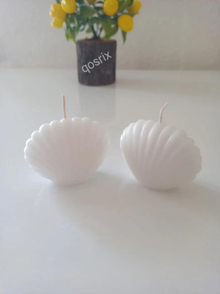 qosrix 2'li Beyaz Mini Istiridye Deniz Kabuğu 1. Kalite Soya Doğal Vanilya Kokulu Mum Dekoratif - 2