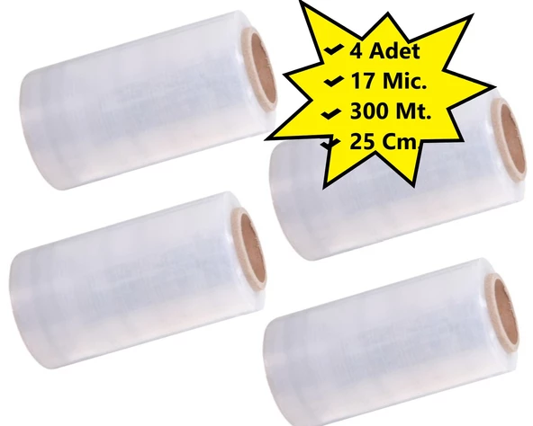 Palet Dilimli Streç 25 CM 17 Mic.  1000Gr / 300mt. Şeffaf 4 Adet