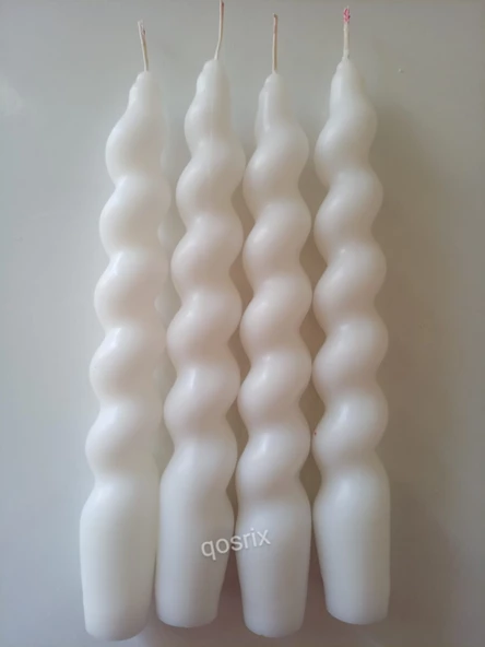 qosrix 4'lü Beyaz Italyan Burgulu Şamdan Soya Mumu Doğal Kokulu Uzun Çubuk Konik Burgu Mum Spiral Dekoratif ürün görseli