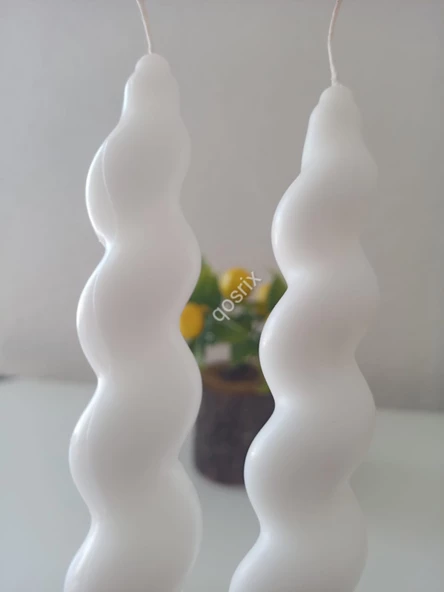 qosrix 2'li Beyaz Italyan Burgulu Şamdan Soya Mumu Doğal Kokulu Uzun Çubuk Konik Burgu Spiral Mum Dekoratif - Resim 2
