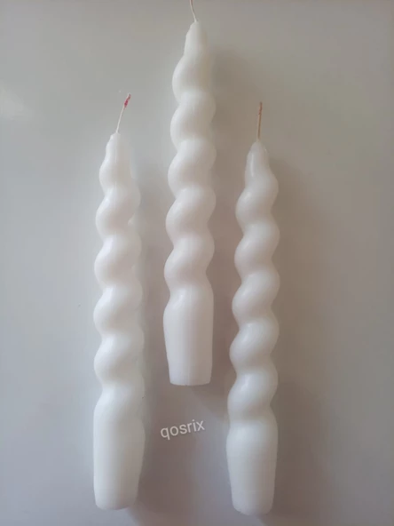 qosrix 3'lü Beyaz Italyan Burgulu Şamdan Soya Mumu Doğal Kokulu Uzun Çubuk Konik Burgu Spiral Mum Dekoratif - Resim 3