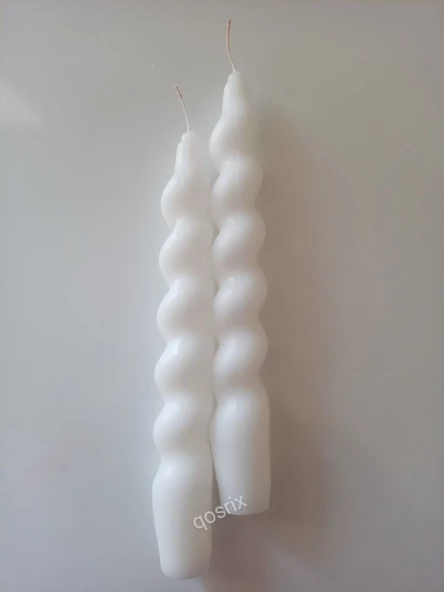 qosrix 2'li Beyaz Italyan Burgulu Şamdan Soya Mumu Doğal Kokulu Uzun Çubuk Konik Burgu Spiral Mum Dekoratif - Resim 3
