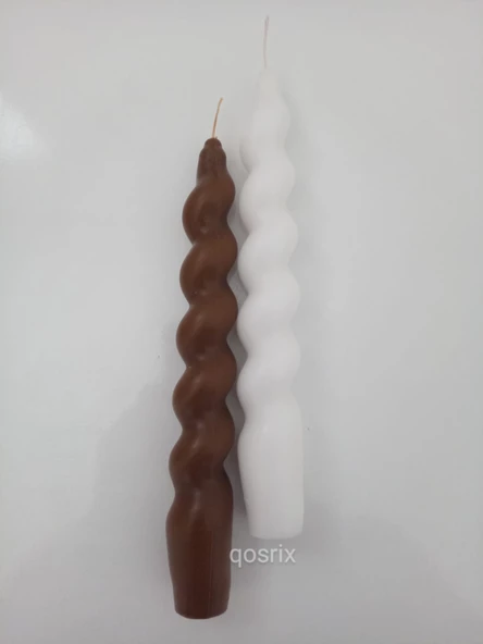 qosrix 2'li Kahverengi Beyaz Italyan Burgulu Şamdan Soya Mumu Doğal Kokulu Uzun Konik Burgu Spiral Mum Dekoratif - 3