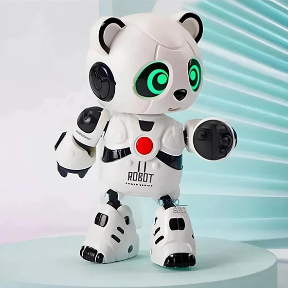 Oyuncak Üç Farklı Ses Tonu ile Söylediklerini Tekrar Eden Şarjlı Metal Akıllı Mini Robot Panda