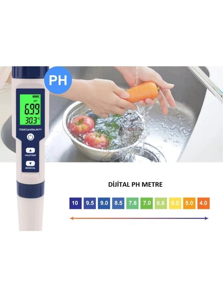 5in1 Dijital Ph Tds Ec Tuzluluk Sıcaklık Metre Işıklı Test Cihazı Iletkenlik Kalem Model-5in1 Tds Metre