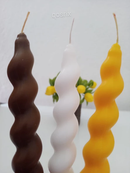 qosrix 3'lü Çok 3 Renkli Italyan Burgulu Şamdan Soya Mumu Doğal Kokulu Uzun Çubuk Konik Burgu Spiral Mum - Resim 2