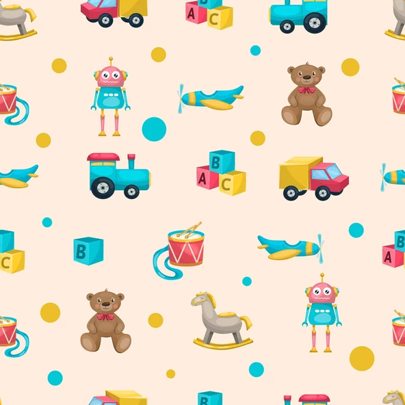 Oyuncak Temalı Çocuk Odası Duvar KağıdıBaskı - Resim 6