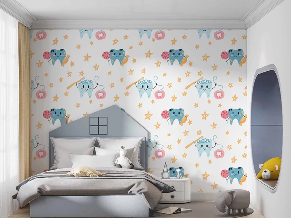 Diş Temalı Çocuk Odası Duvar Kağıdı Baskı - Resim 3