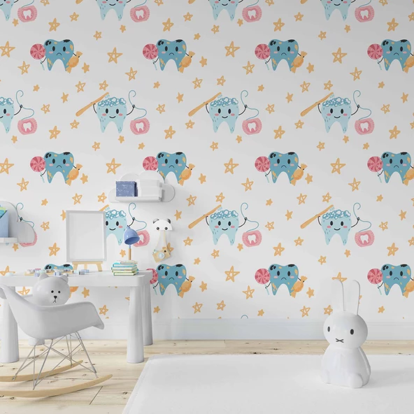 Diş Temalı Çocuk Odası Duvar Kağıdı Baskı - Resim 2