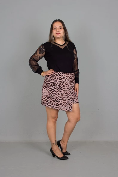 Büyük Beden Şort Etek Leopar - 2