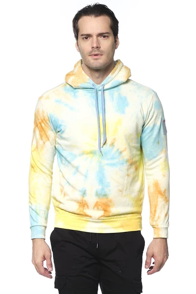Erkek Kapüşonlu Renkli Batik Sweatshirt - 5