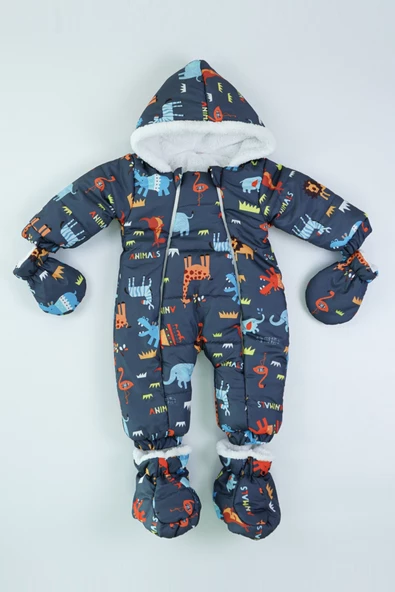 Orman Hayvanları Kürklü Patikli Eldivenli Kapüşonlu Kışlık Kız Erkek Bebek Astronot Tulum Kozmonot - 2