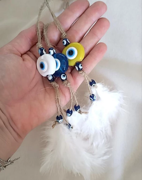 Araba Dikiz Ayna Süsü 3 Adet Ağaç Nazar Boncuklu Balkon Kapı Teras Düğün Nişan Kına Özel Gün Süsleme Mini Düş Kapanı Kötü Göz Nazar - 4