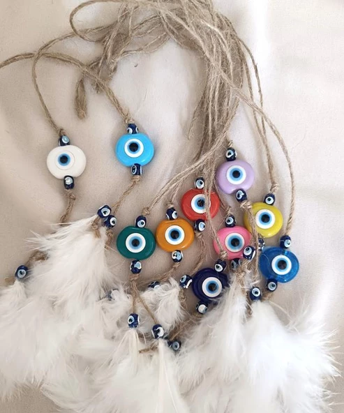 Araba Dikiz Ayna Süsü 3 Adet Ağaç Nazar Boncuklu Balkon Kapı Teras Düğün Nişan Kına Özel Gün Süsleme Mini Düş Kapanı Kötü Göz Nazar