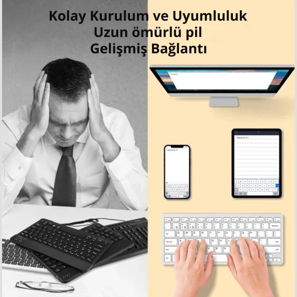 Coofbe Premium 2.4G Kablosuz Bluetooth Klavye Mouse Seti Şarj Edilebilir Telefon Tablet Laptop Klavye Seti - 5