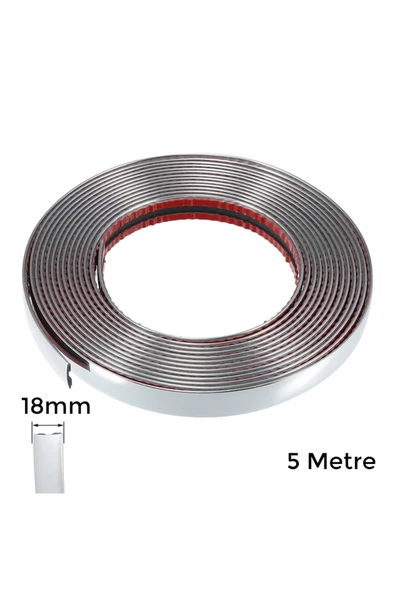 SortGarage Yapışkanlı Nikelaj Şerit Bant Çıta 18mm 5 Metre Krom - 1