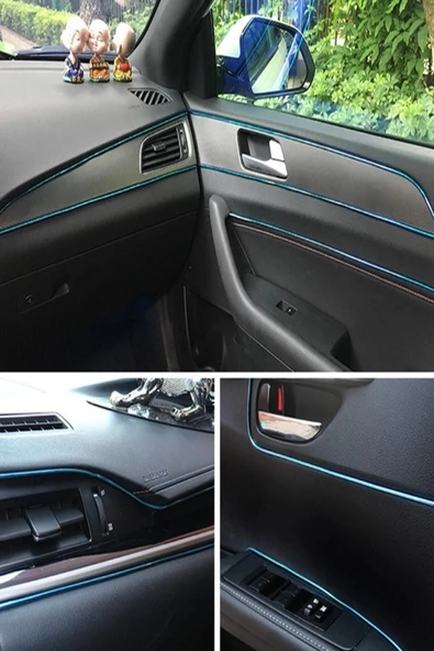 SAHLAN Mavi Trim Fitilli Yeni Nesil Araç Içi Ip Şerit Balık Sırtı Nikelajlı - Resim 2