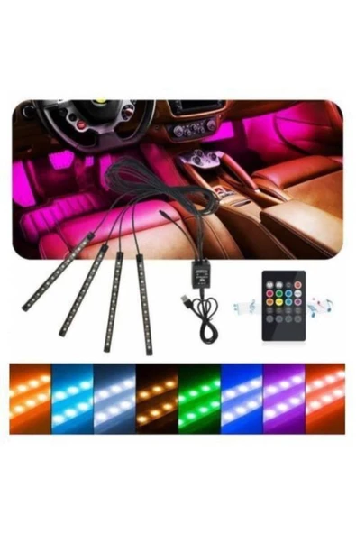 Rock Uzaktan Kumandalı Led Araç Içi Led 12 Ledli Ayak Altı Led Sese Duyarlı Led Müziğe Duyarlı Led