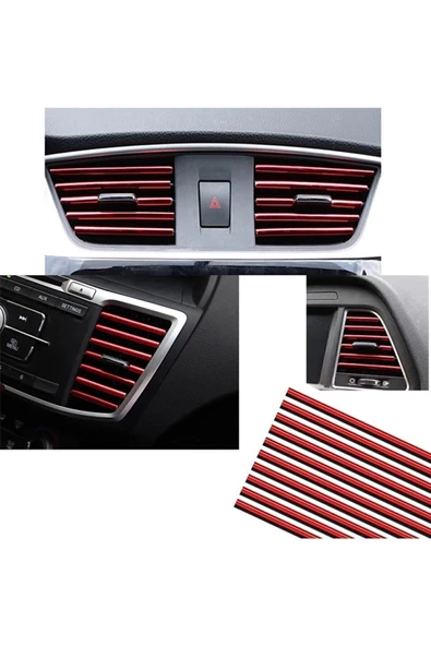ROBUST Araç Içi Klima Izgara Hava Çıkış Dekoratif Şeritler Klima Şerit Krom Kırmızı Kromkırmızı ürün görseli 1