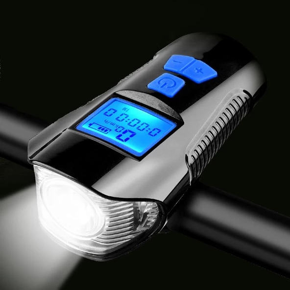 T6 Led 1000 Lümen Kornalı ve Hız Göstergeli Su geçirmez USB ile Şarj Edilebilir Bisiklet Farı - 4