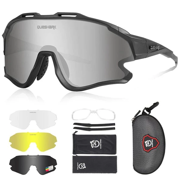 Queshark Polarize Anti-UV Outdoor 4 Lens Ultra Hafif Spor Motorsiklet Bisiklet Güneş Gözlüğü - 6
