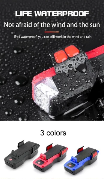 400 Lümen 4 Mod T6 Dış Mekan Gece Sürüşü Su Geçirmez Telefon Tutuculu Powerbankli Hoparlörlü Korna USB Şarj Edilebilir LED Far Ön Bisiklet Lambası - 5