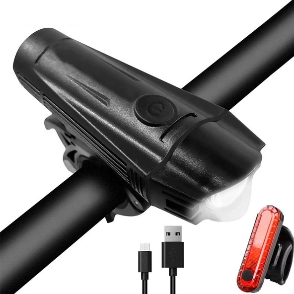 T6 Led 300 Lümen 4 Modlu Su Geçirmez USB Şarjlı Ön Arka Bisiklet Farı Işığı 1300 mAh - 2