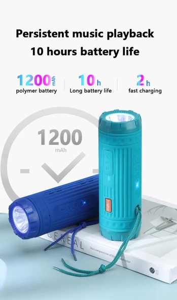 T6 Led 1200 mAh Bluetooth Hoparlörlü Su Geçirmez Powerbankli USB Şarjlı Bisiklet Farı - 8