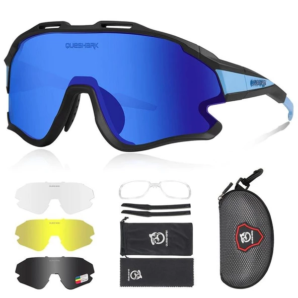 Queshark Polarize Anti-UV Outdoor 4 Lens Ultra Hafif Spor Motorsiklet Bisiklet Güneş Gözlüğü - 2