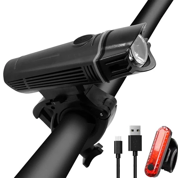 T6 Led 300 Lümen 4 Modlu Su Geçirmez USB Şarjlı Ön Arka Bisiklet Farı Işığı 1300 mAh - 3