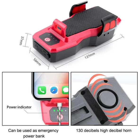 400 Lümen 4 Mod T6 Dış Mekan Gece Sürüşü Su Geçirmez Telefon Tutuculu Powerbankli Hoparlörlü Korna USB Şarj Edilebilir LED Far Ön Bisiklet Lambası - 6