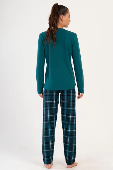 Shopidik  İnterlok 0 Yaka Uzun Kol Pijama Takımı - 4