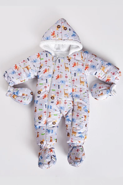 Orman Hayvanları Eldivenli Kürklü Patikli Kapüşonlu Kışlık Kız Erkek Bebek Astronot Tulum Kozmonot - 2