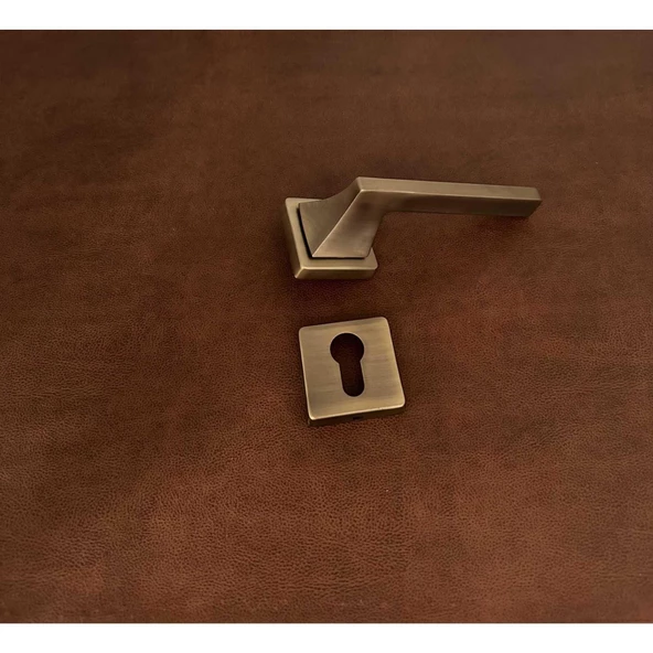 Karo Mat Antik Sarı Kare Rozetli Zamak Çelik Kapı Kolu Sağ Basar Tek Yön - Resim 4