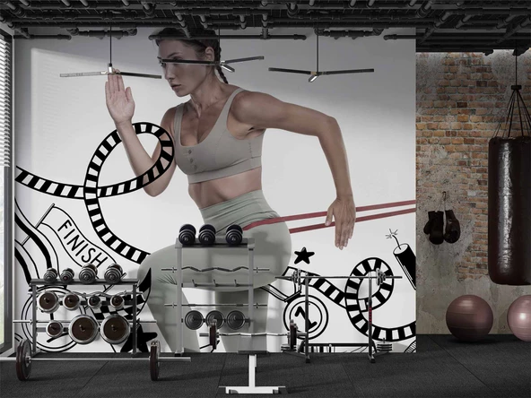 Koşan Kadın Temalı Spor Salonu Duvar Kağıdı Baskı - Resim 4