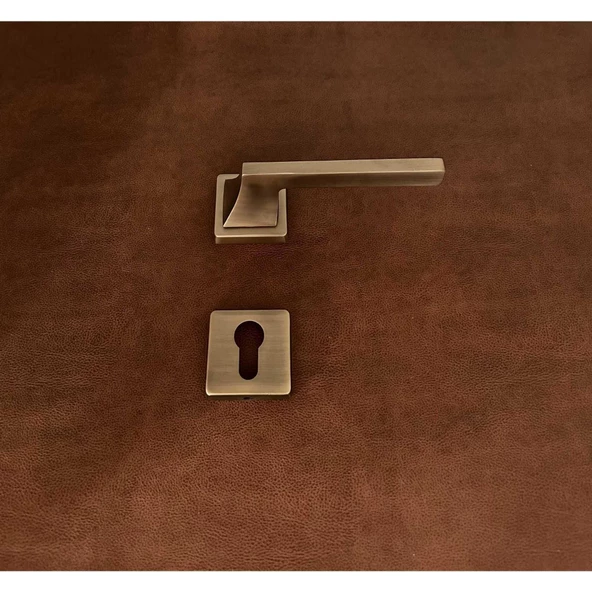 Karo Mat Antik Sarı Kare Rozetli Zamak Çelik Kapı Kolu Sağ Basar Tek Yön - Resim 5