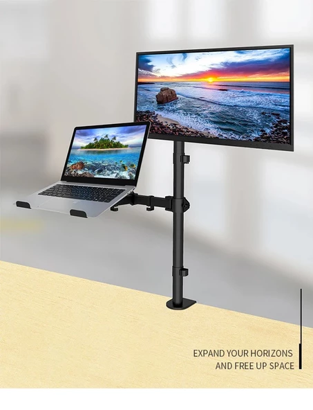 TechTic Ergonomik Çift Kol Monitör Laptop Tutucu 360° Dönen 10-32 Mönitör Tutucu 12-17 Laptop Standı - 6