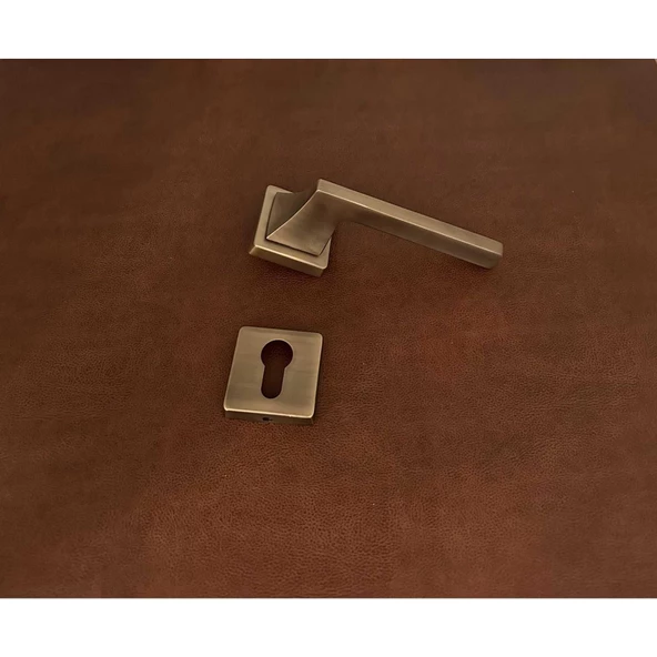 Karo Mat Antik Sarı Kare Rozetli Zamak Çelik Kapı Kolu Sağ Basar Tek Yön - Resim 2