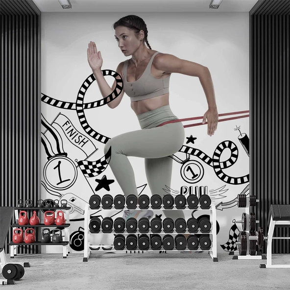 Koşan Kadın Temalı Spor Salonu Duvar Kağıdı Baskı - Resim 2