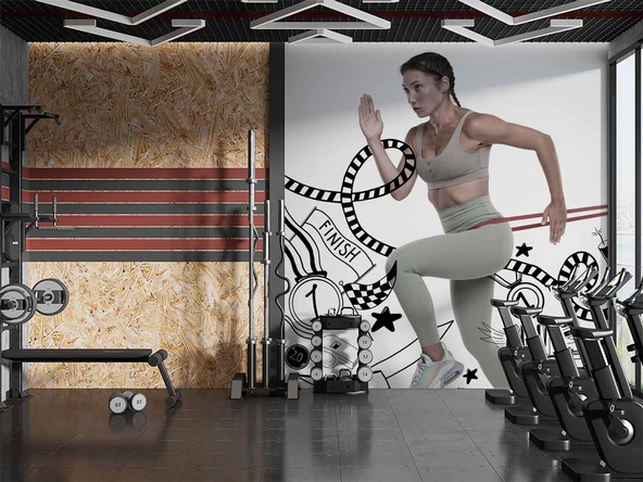 Koşan Kadın Temalı Spor Salonu Duvar Kağıdı Baskı - Resim 3