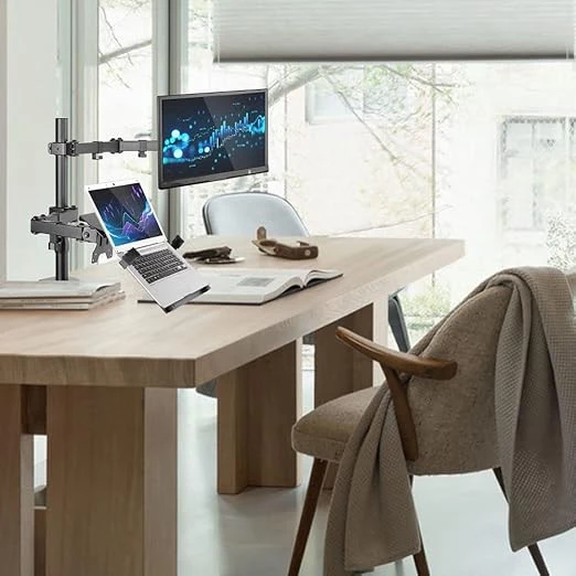 TechTic Ergonomik Çift Kol Monitör Laptop Tutucu 360° Dönen 10-32 Mönitör Tutucu 12-17 Laptop Standı - 3