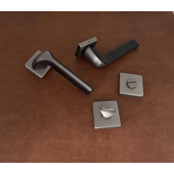 Posh Mat Skoç Füme Siyah Kare Rozetli Zamak Wc Banyo Kapı Kolu 1 Takım - 3