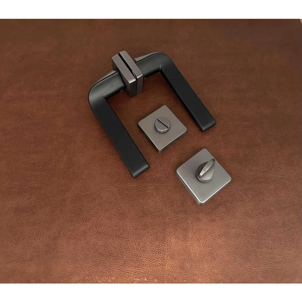 Posh Mat Skoç Füme Siyah Kare Rozetli Zamak Wc Banyo Kapı Kolu 1 Takım - 6