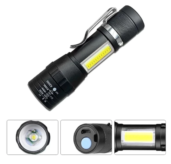 Wuben Wb-017 Zoomlu Şarjlı Cob Led Güçlü El Feneri - Resim 3