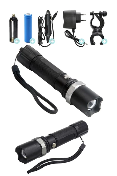 Km-110 Profesyonel Şarjlı El Feneri Ledli+flashlight+zoom Özellikli 6 Parça Full Set