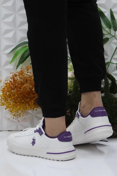 U.S. Polo Assn. Mango Wmn Kırık Beyaz Mor Orijinal Ürün Sneaker Kadın Ayakkabı - 4