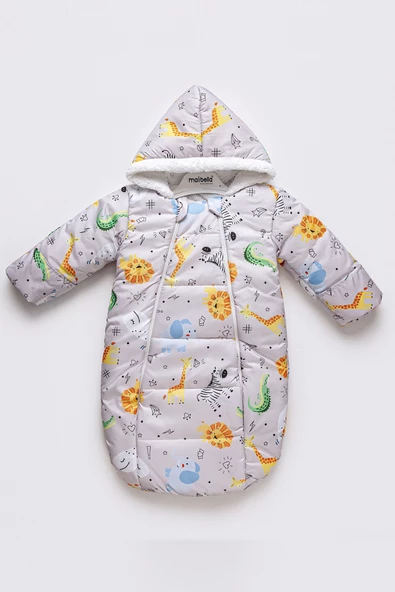 Orman Hayvanlı Figürlü Fermuarlı İçi Pelüş Kışlık Erkek Kız Bebek Kundak Astronot Tulum Kozmonot - 3