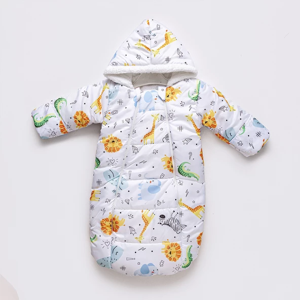 Orman Hayvanlı Figürlü Fermuarlı İçi Pelüş Kışlık Erkek Kız Bebek Kundak Astronot Tulum Kozmonot - 5